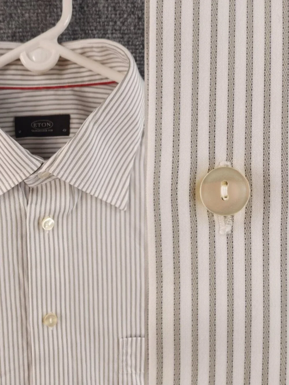 Eton Gray Cotton 17 Striped Button Up Long Sleeve Shirt Pocket Men Work Elegant